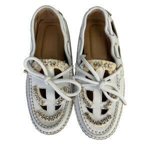 13-09-SR Medusa White Leather Handmade Women's Moccasin Size 36